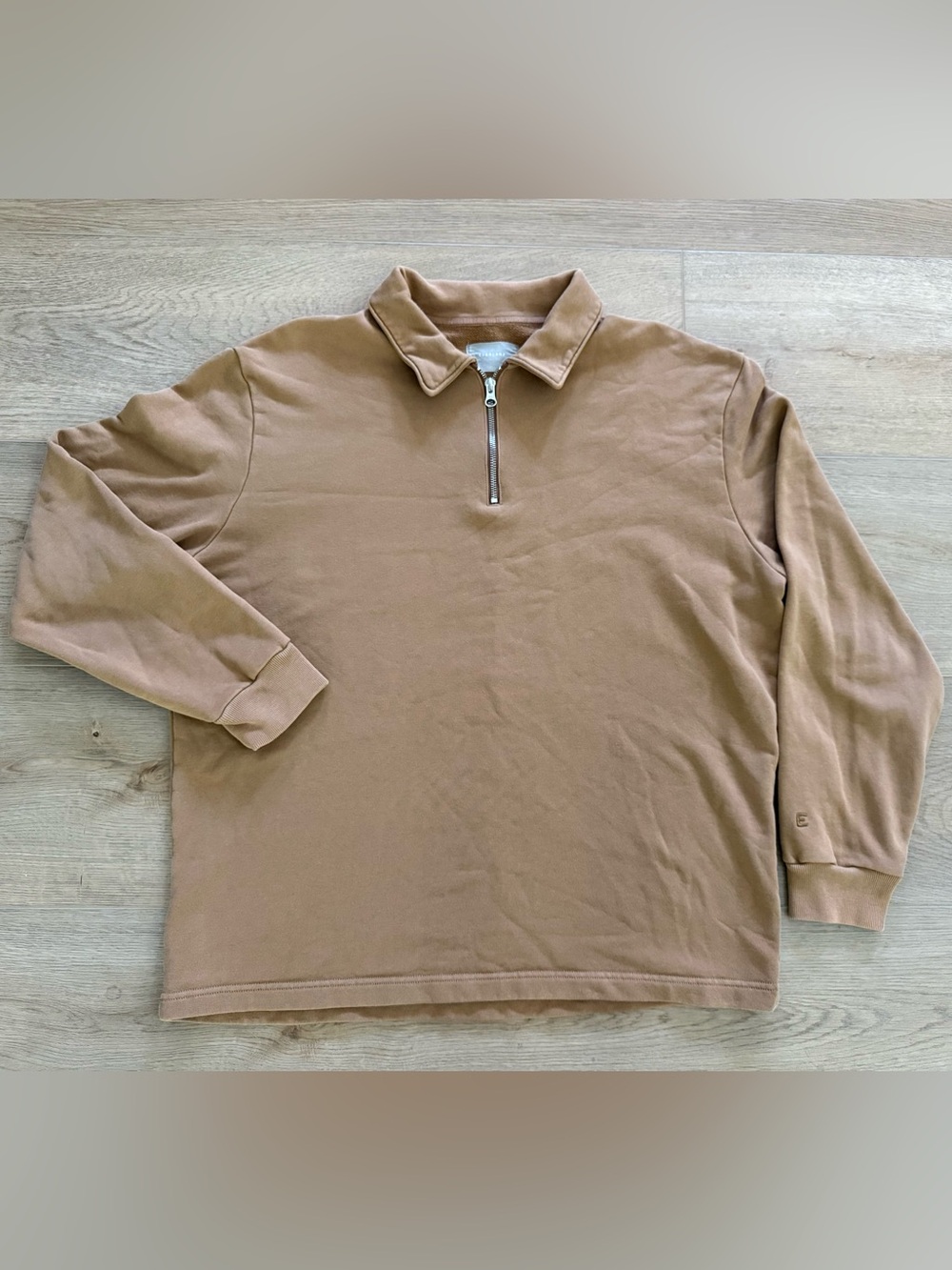 Everlane Organic Cotton Quarter Zip French Terry Sweatshirt Camel Size L